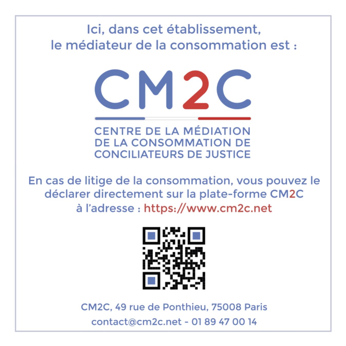 Médiateur CM2C - Centre de la Médiation de la Consommation de Conciliateurs de Justice